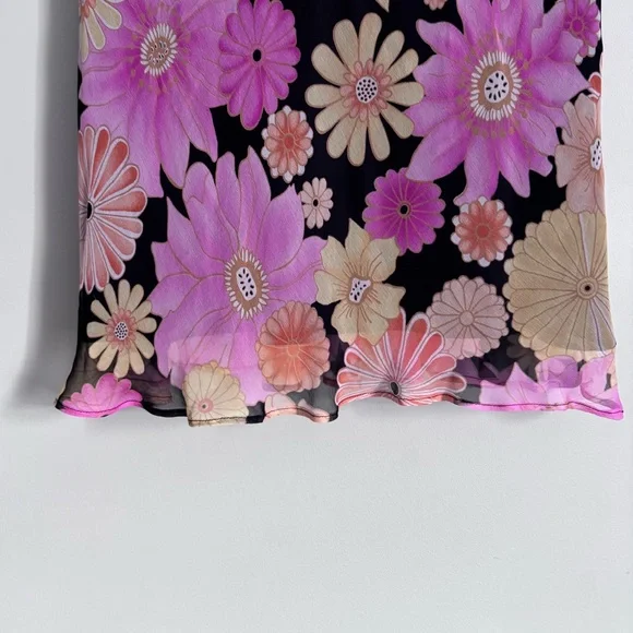 Allison Taylor Black and Pink Floral Silk Midi Skirt Size L - Picture 4 of 7